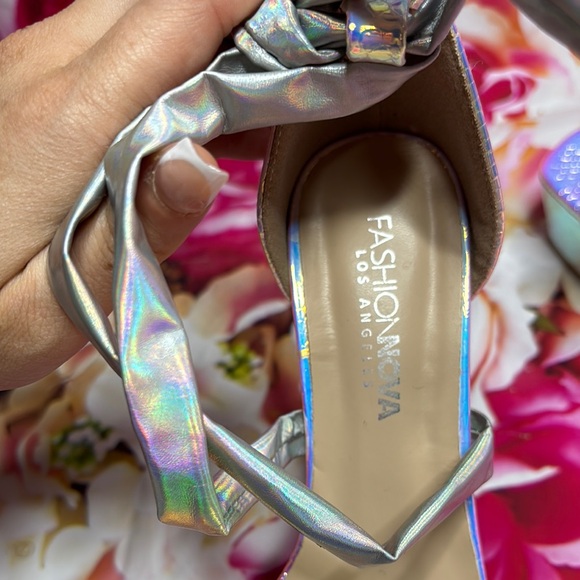 Iridescent Platform Prom Heels with Ribbon Tie - Picture 7 of 7